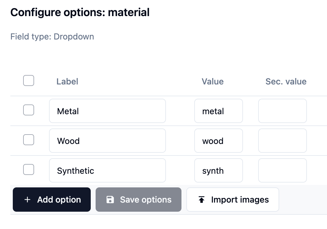 Material options