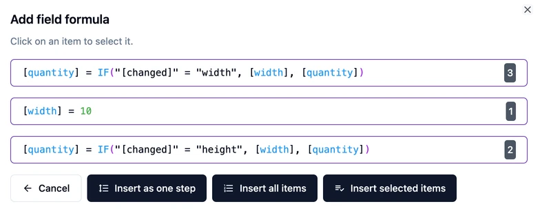 Select field formulas